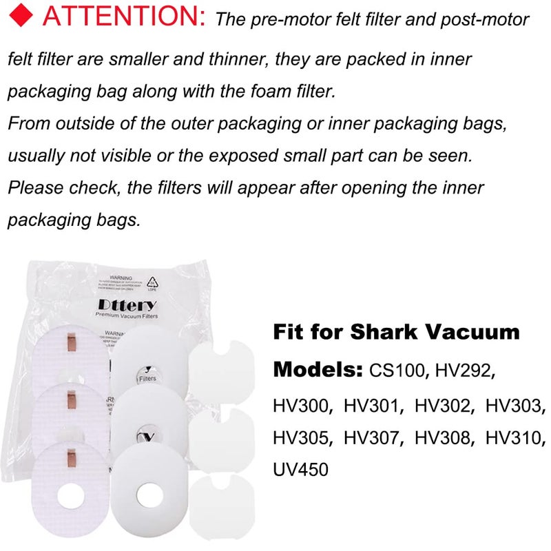 Dttery 3 Post + 3 Foam & Felt Filters Kit Replacement for Shark Rocket Ultra-Light Vacuum HV292, HV300, HV300W, HV301, HV302, HV303, HV305, HV308, HV310, UV450 Part XFFV300 - Image 2